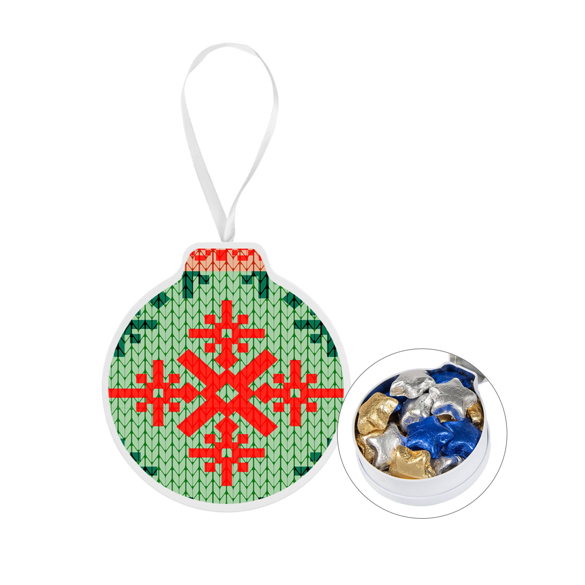 Ornament Tin With Candy - FC - Chocolate Stars  Imprinted with Logo (Q360822)