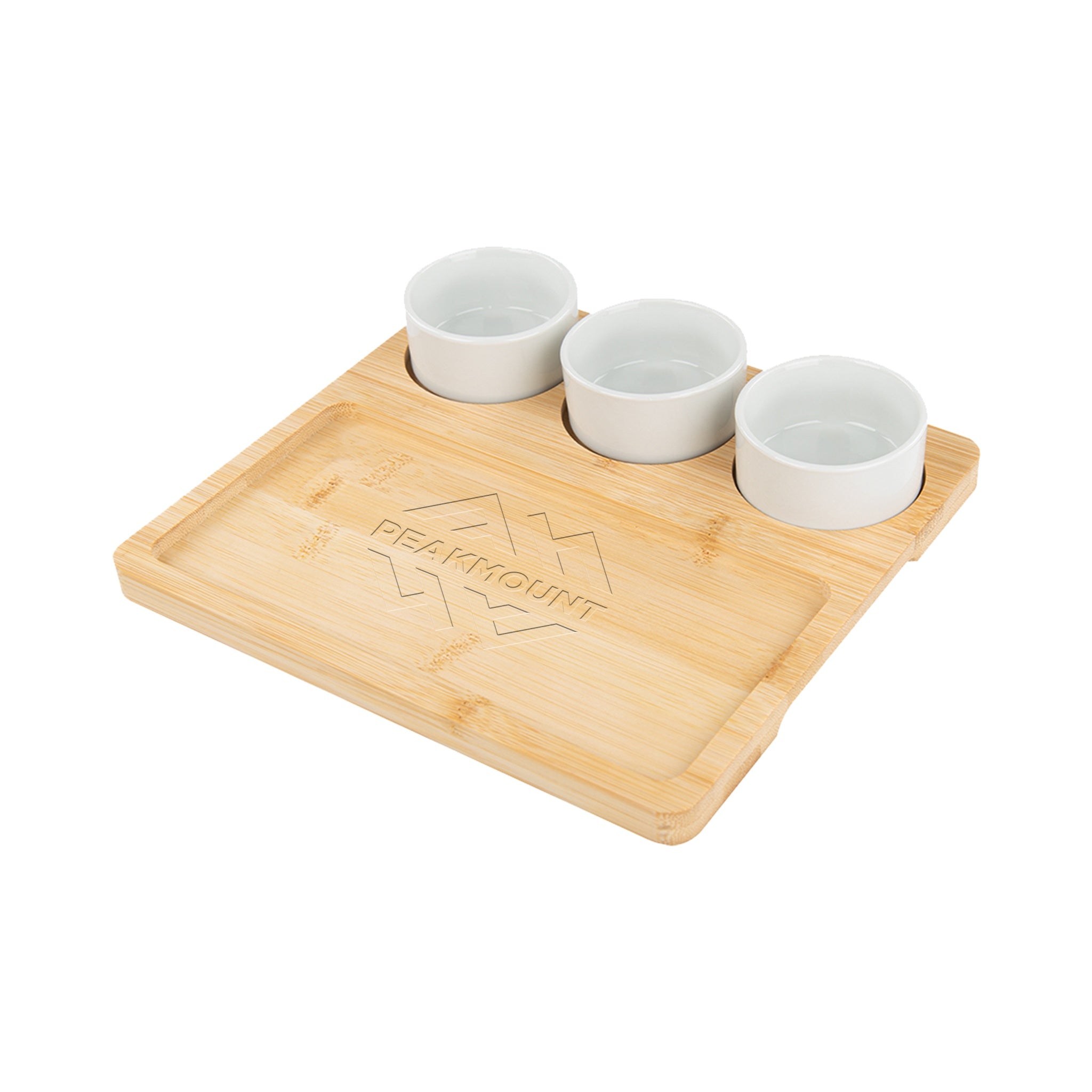 Bamboo Serving Tray With Ceramic Bowls  Imprinted with Logo (Q361922)