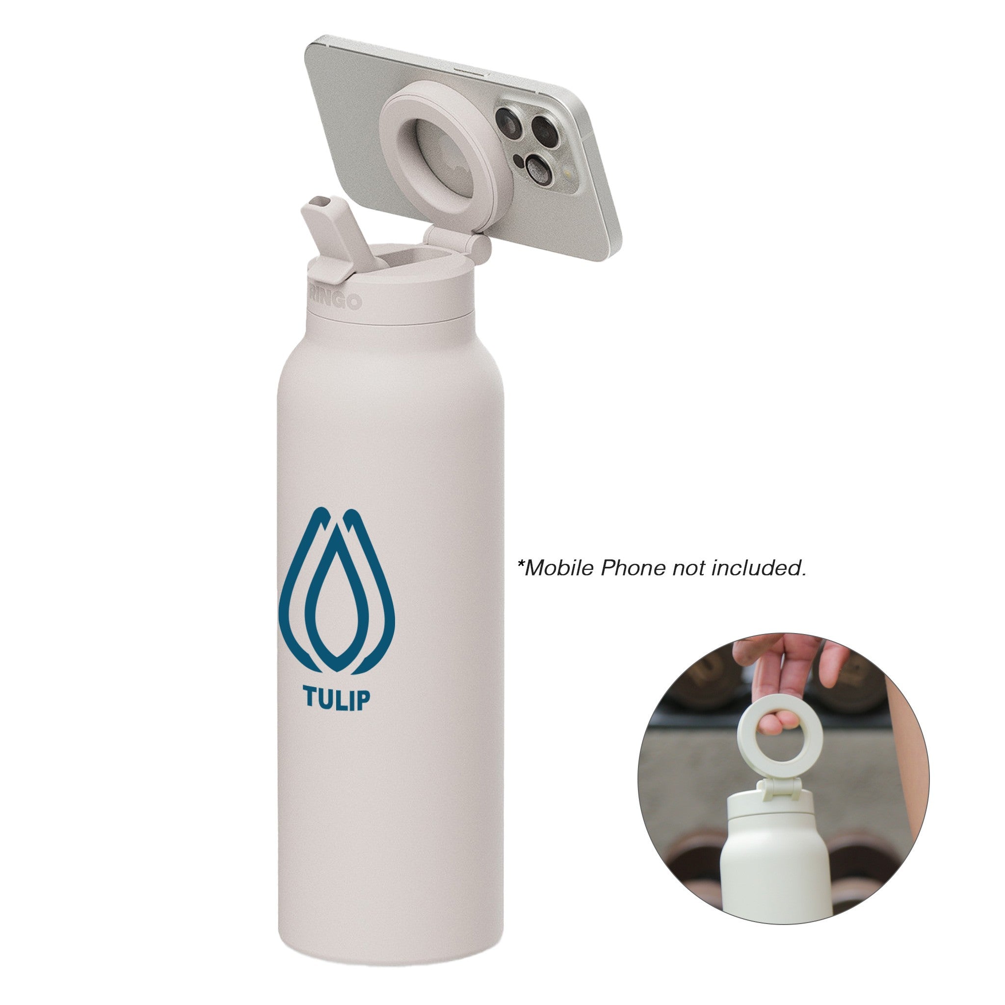 32 Oz. RINGO Pro Water Bottle with Magnetic Booster Ring - Ivory  Imprinted with Logo (Q366532)