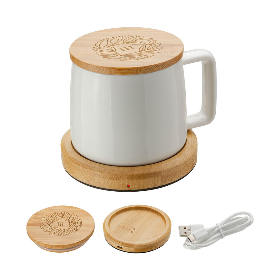 Bamboo Mug Warmer With 8 Oz Ceramic Mug (Q382432)