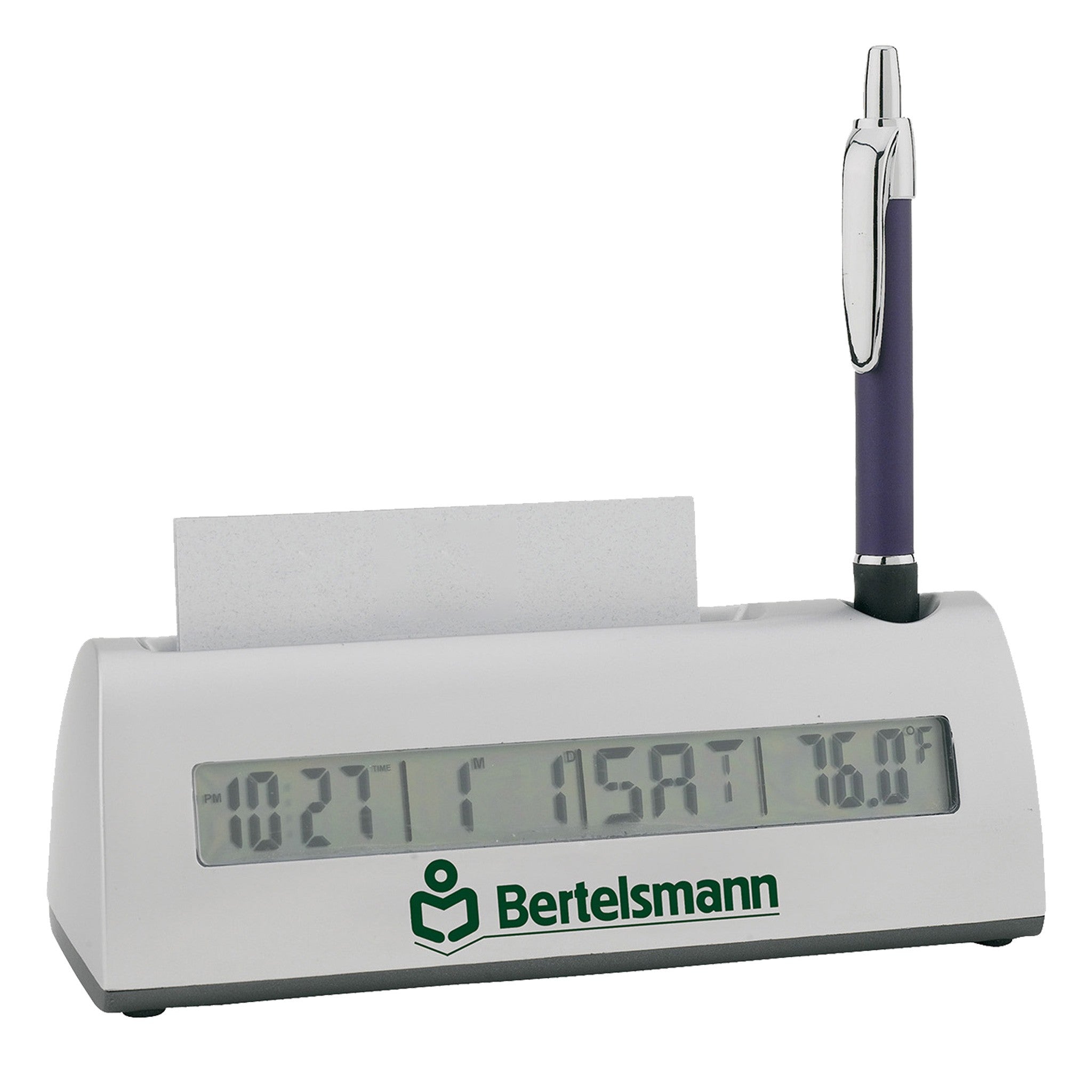 Clock With Business Card And Pen Holder  Imprinted with Logo (Q385532)