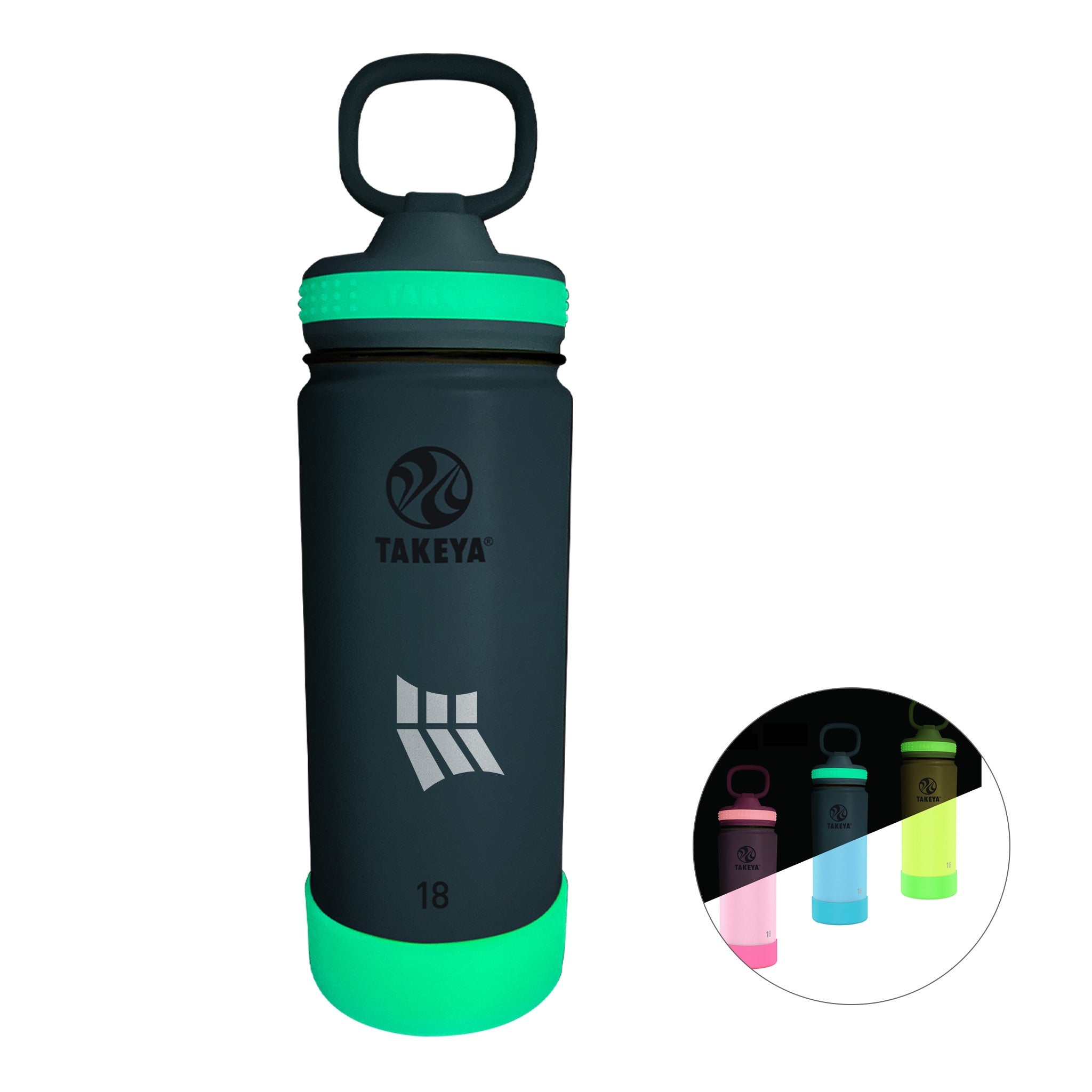 18 Oz. Takeya® Actives Glow In The Dark Bottle - Silkscreen  Imprinted with Logo (Q407022)