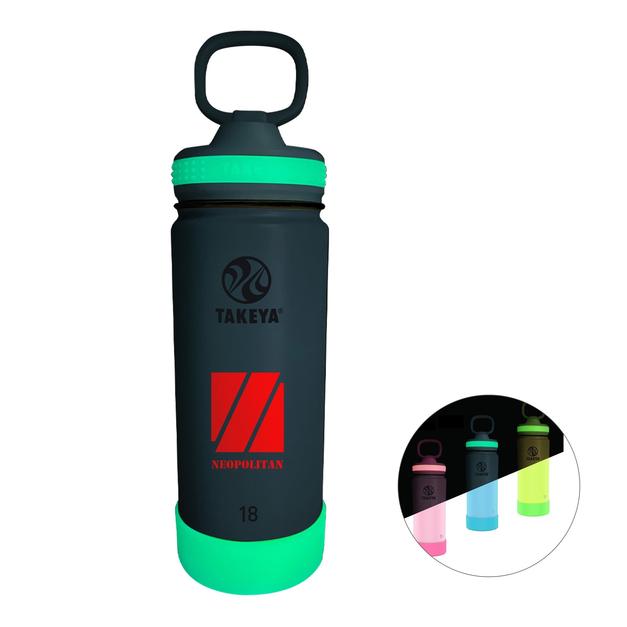 18 Oz. Takeya® Actives Glow In The Dark Bottle - Full Color (Q507022)