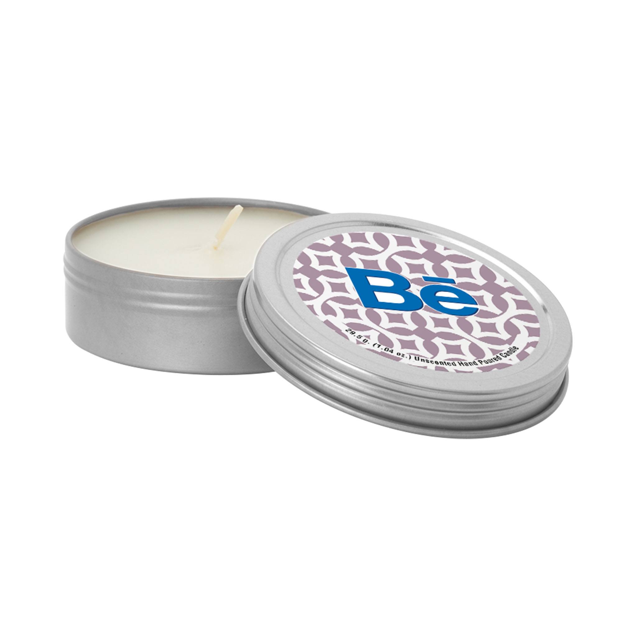 2 oz. Scented Candle in Screw-Top Metal Tin  Imprinted with Logo (Q407111)