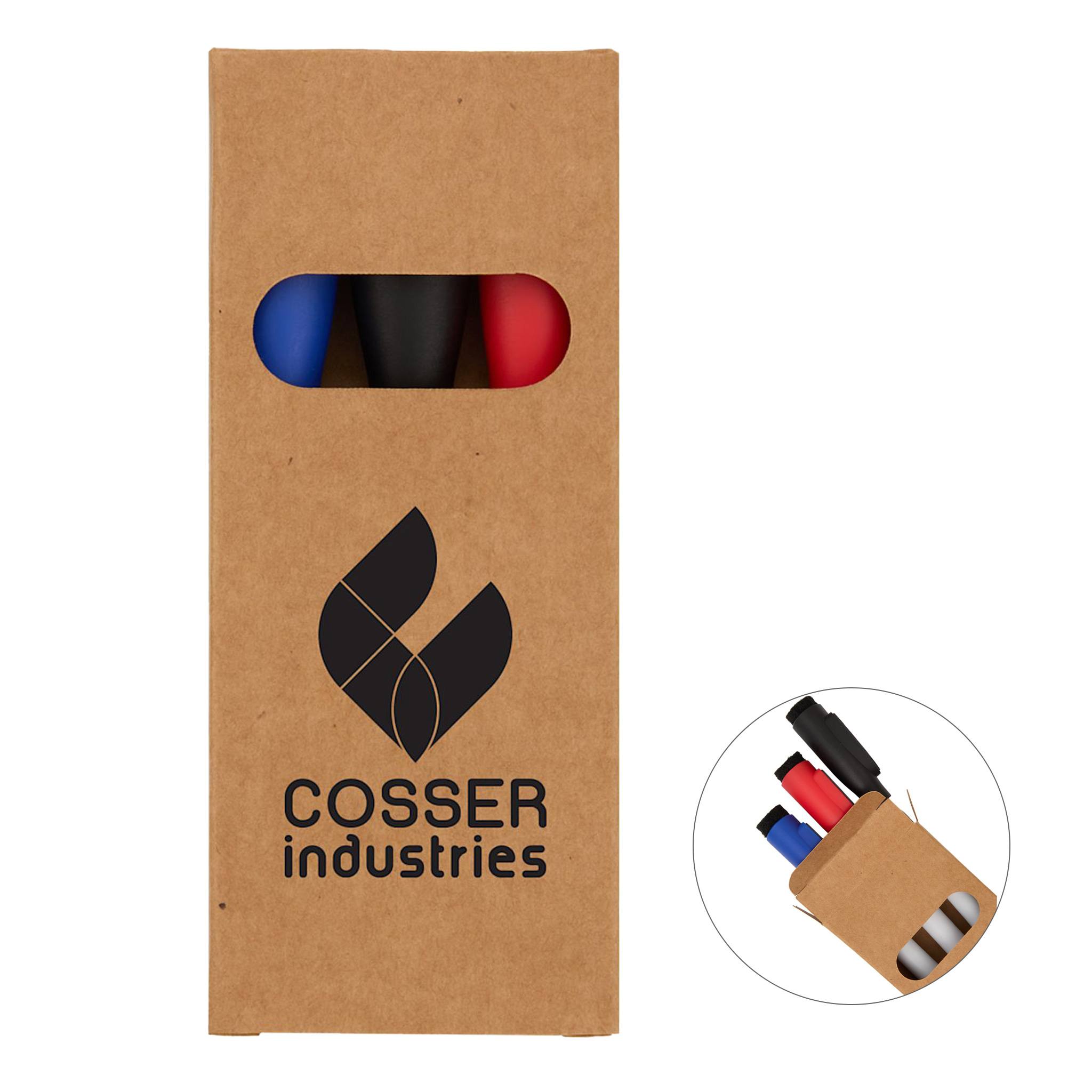 3-Piece Recycled Dry Erase Marker Set  Imprinted with Logo (Q407532)
