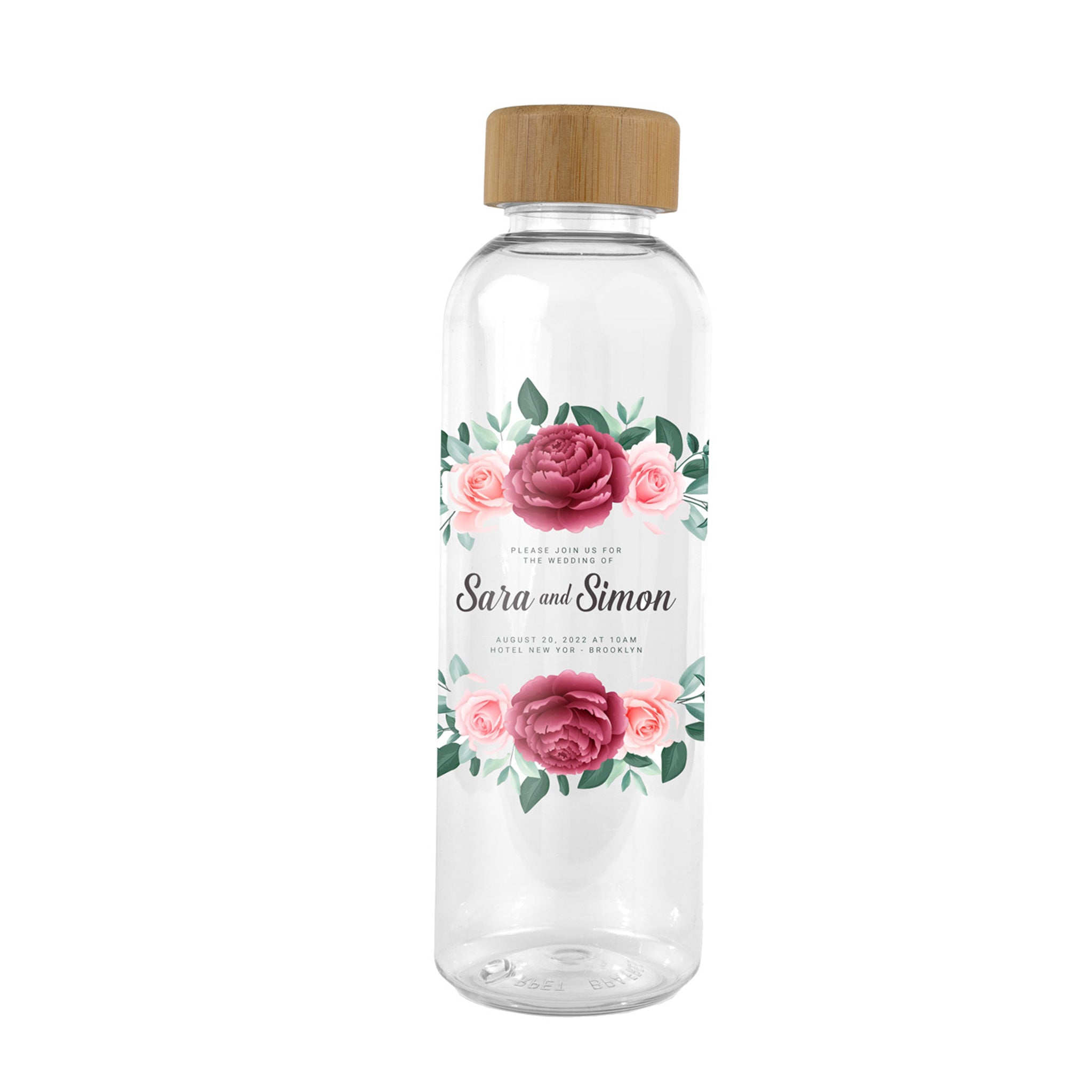 22 Oz. Clearly Rpet Reusable Bottle With Bamboo Cap  Imprinted with Logo (Q408022)
