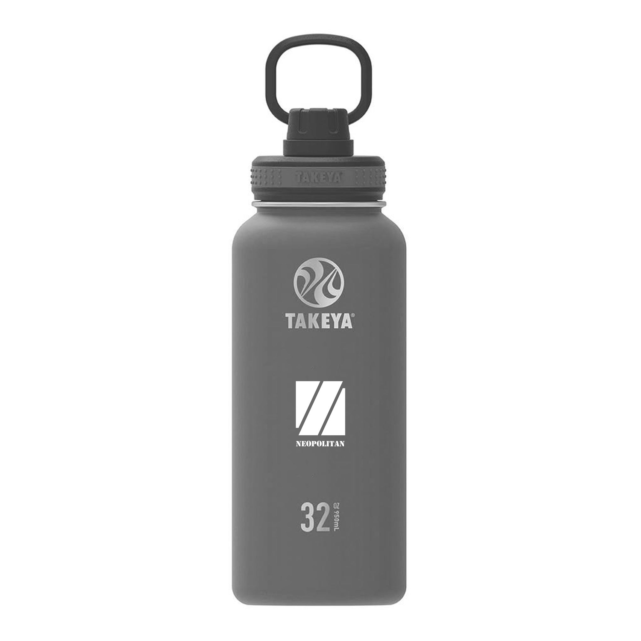 32 Oz. Takeya Water Bottle - Graphite  Imprinted with Logo (Q421622)