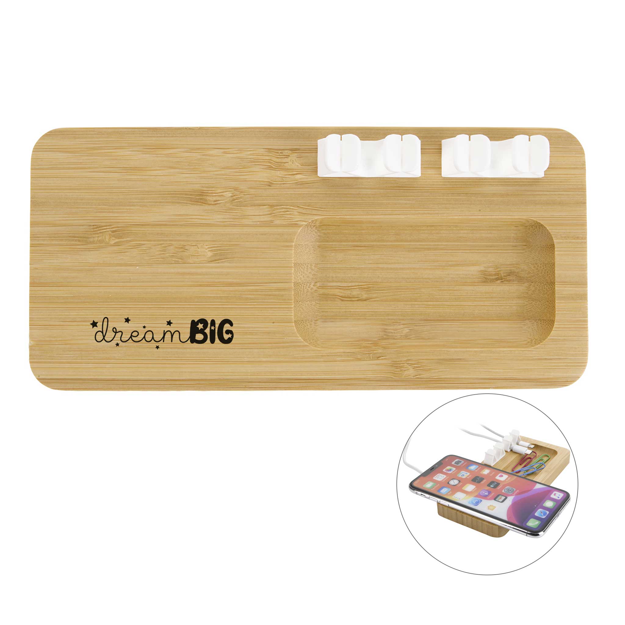 Bamboo 10W Wireless Charging Pad With Cable Organizer (Q429822)