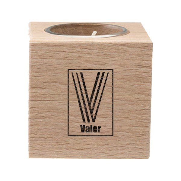 Beechwood Cube Candle Holder  Imprinted with Logo (Q434922)