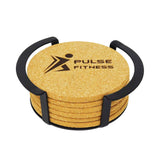 6 Pc. Round Cork Coaster Set With Black Metal Stand (Q439422)