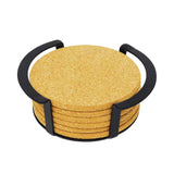 6 Pc. Round Cork Coaster Set With Black Metal Stand (Q439422)