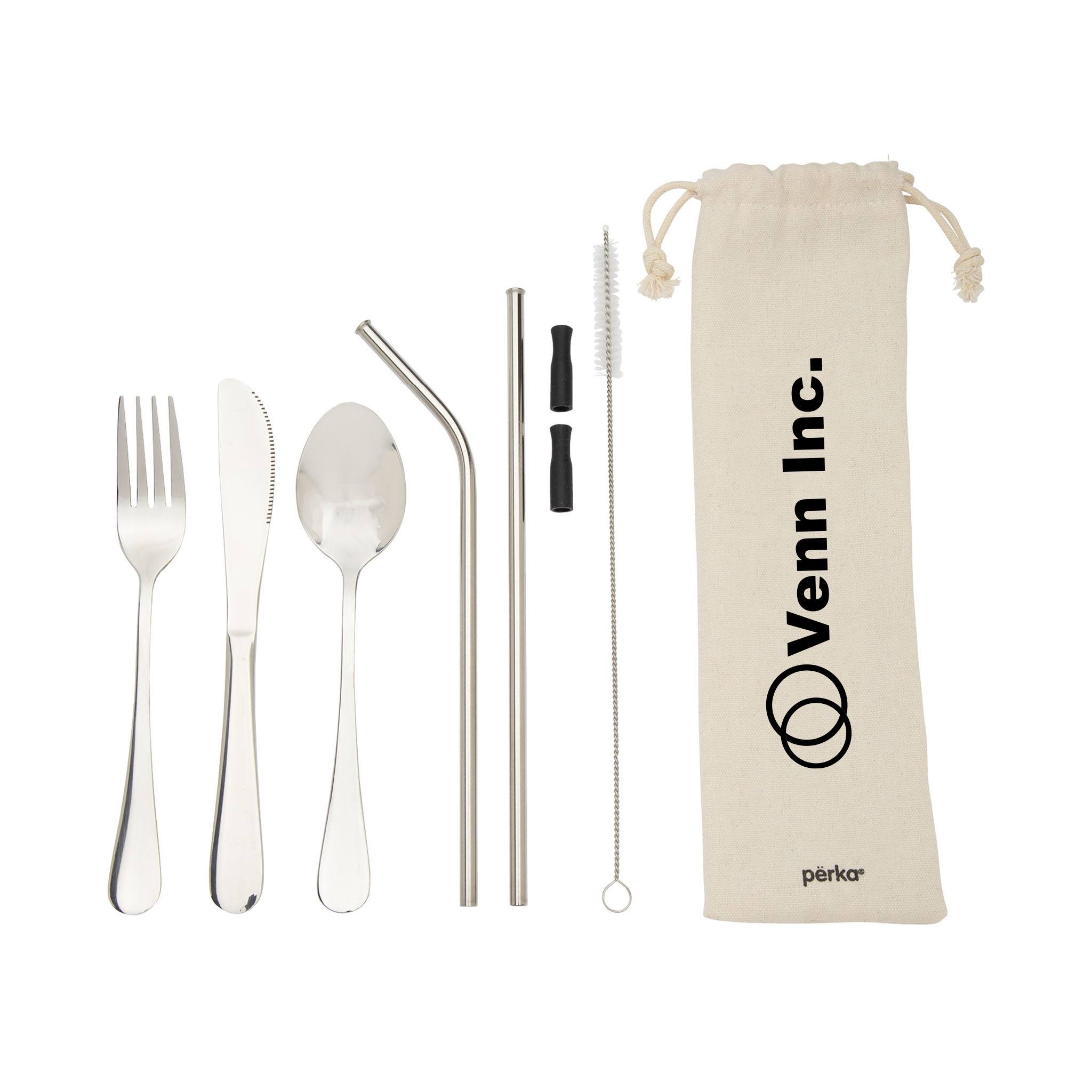 Perka® Castellana 6-Piece Steel Straw & Utensil Set (Q448322)
