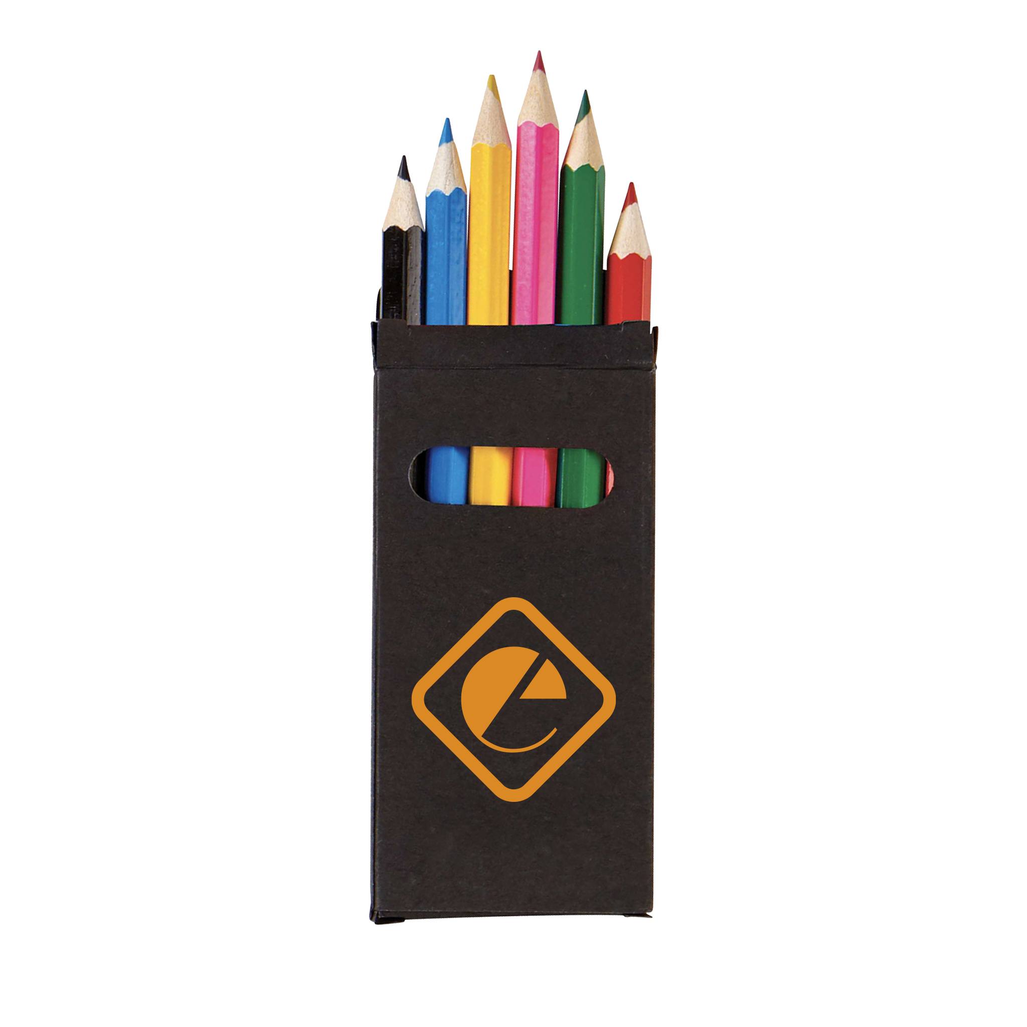Six Color Wooden Pencil Set In Black Box  Imprinted with Logo (Q459222)
