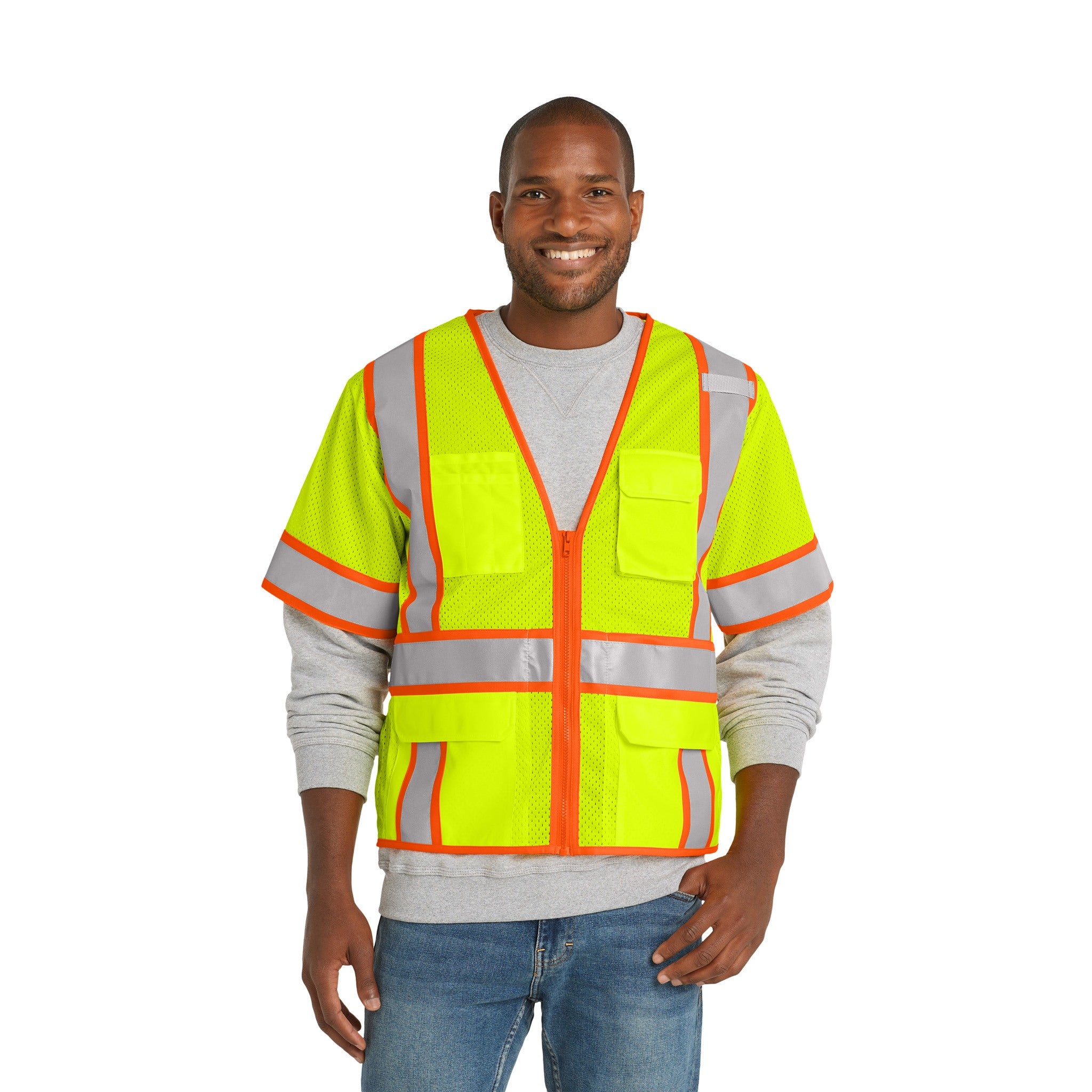 CornerStone® ANSI 107 Class 3 Surveyor Mesh Zippered Two-Tone Short Sleeve Vest  Imprinted with Logo (Q463332)