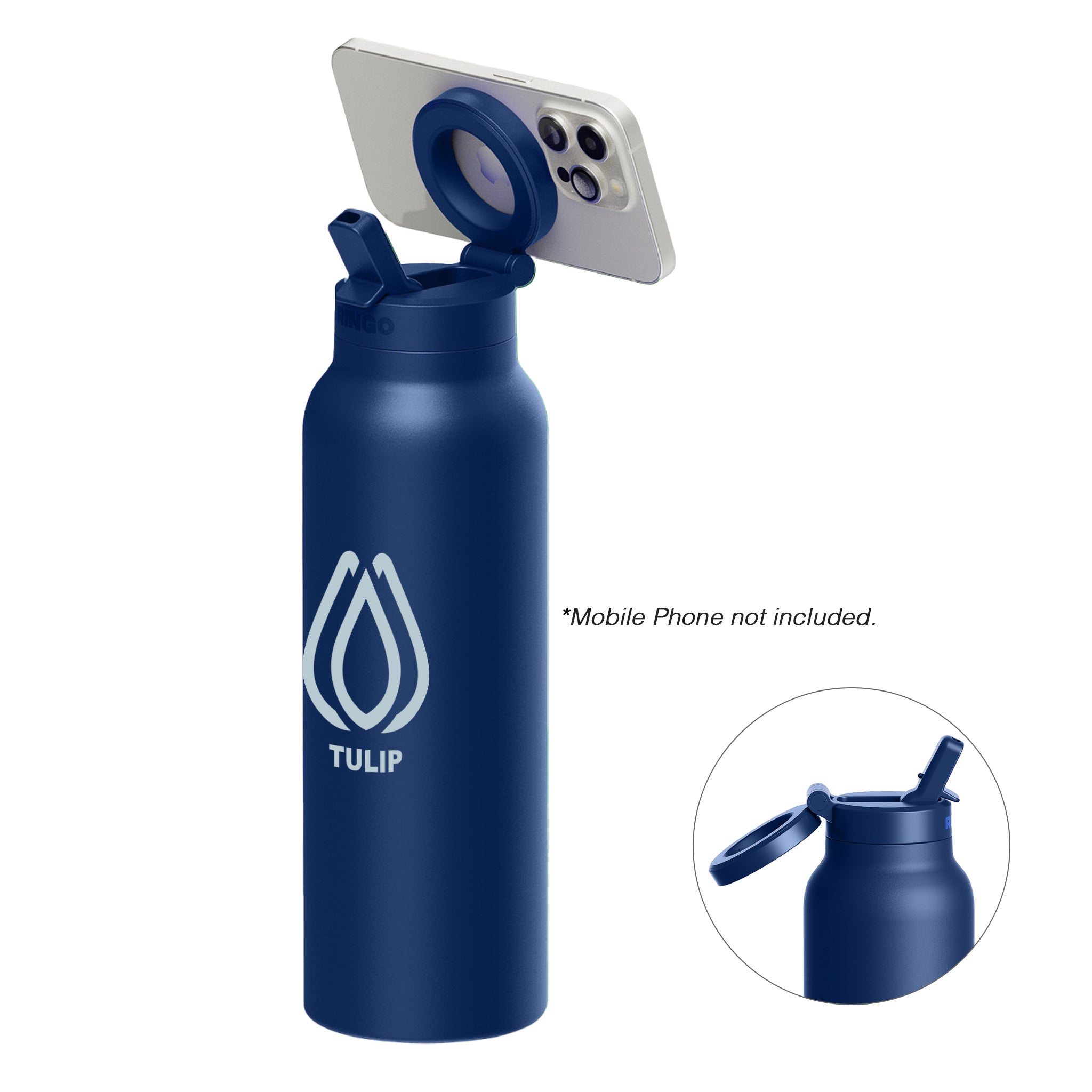 32 Oz. RINGO Pro Water Bottle with Magnetic Booster Ring - Blue  Imprinted with Logo (Q466532)