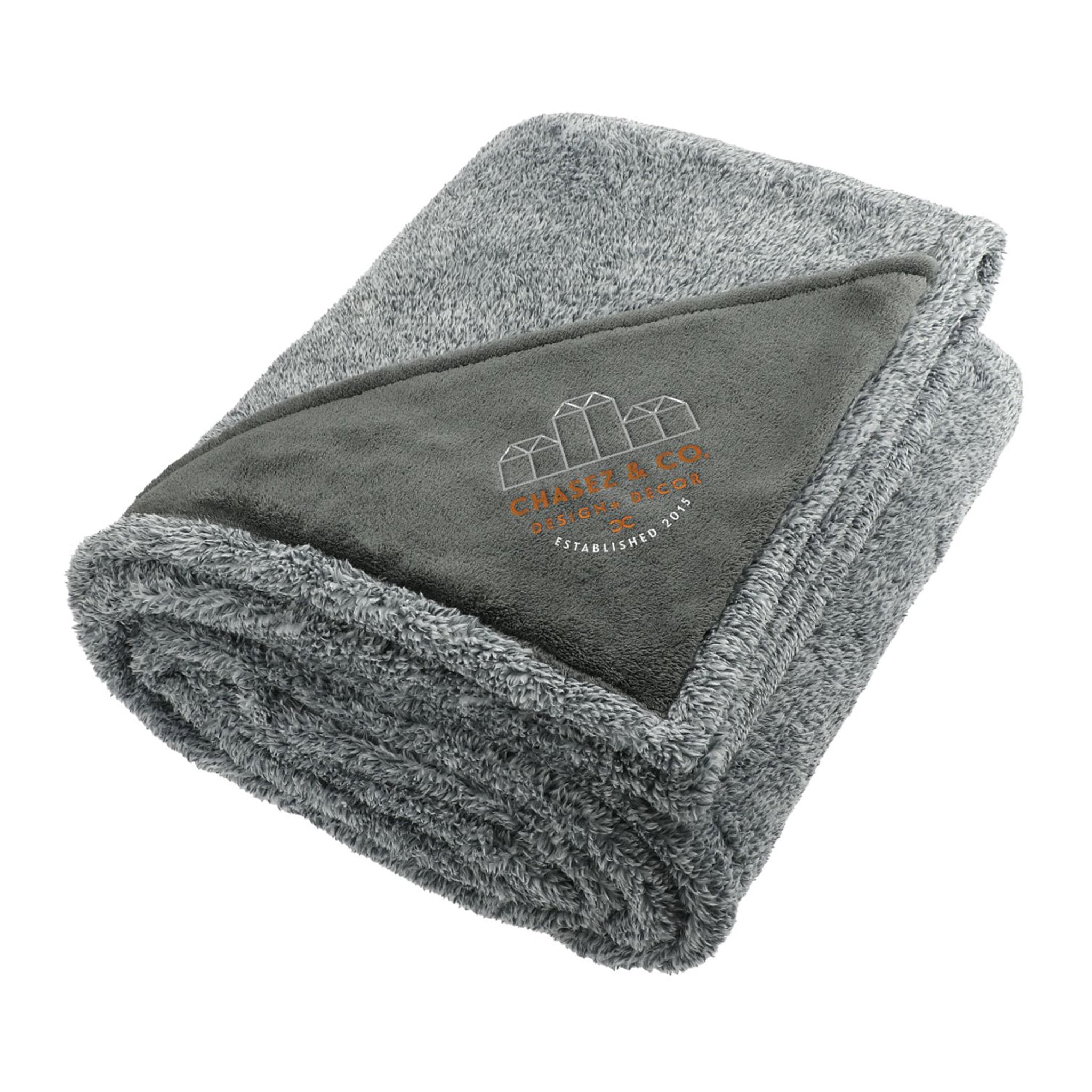 Heathered Fuzzy Fleece Blanket  Imprinted with Logo (Q475111)
