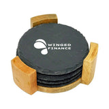 4 Pc. Slate Coaster Set With Wood Stand (Q479622)