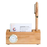 Bamboo Business Card & Pen Holder Clock (Q485532)