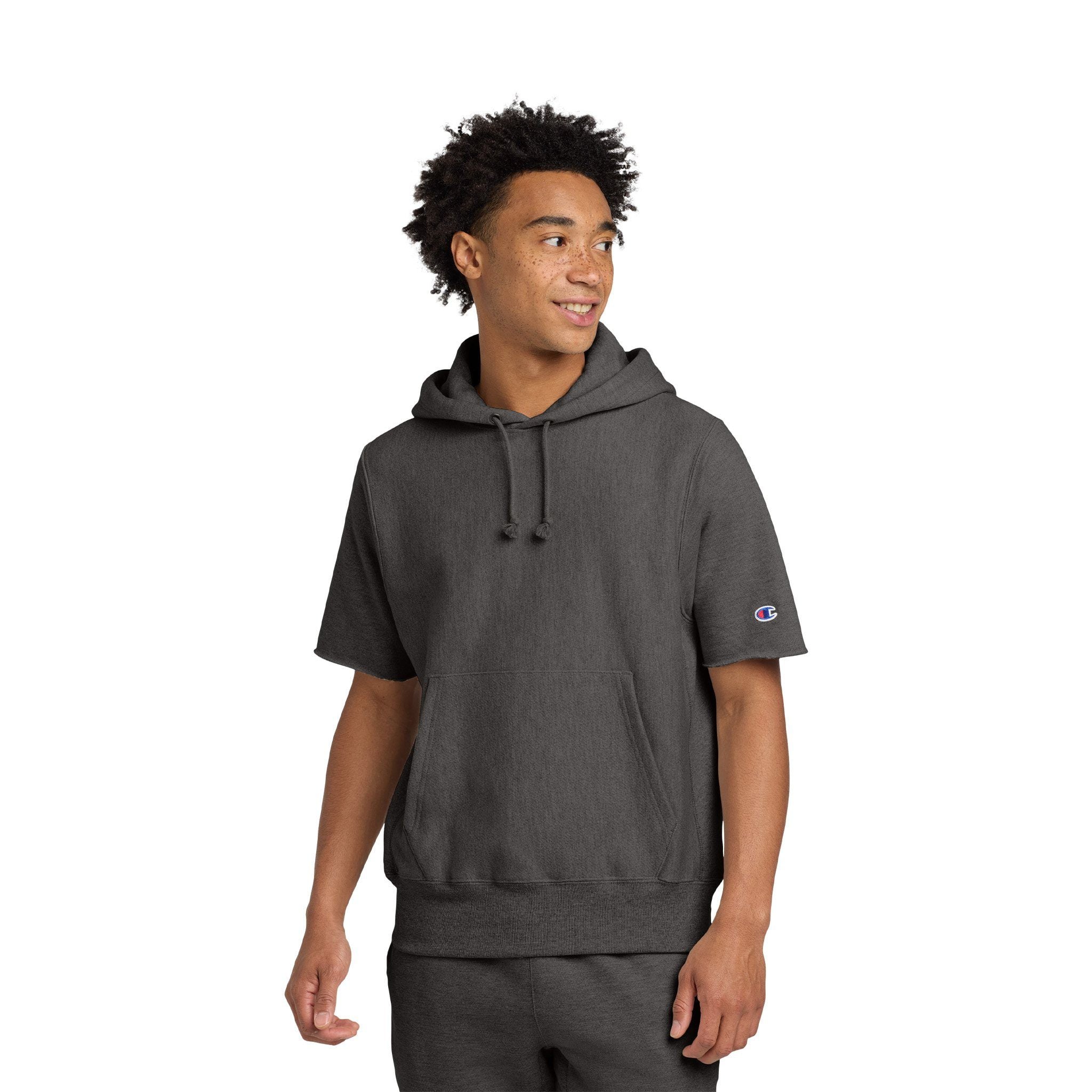 Champion® Reverse Weave® Short Sleeve Hooded Sweatshirt  Imprinted with Logo (Q492332)