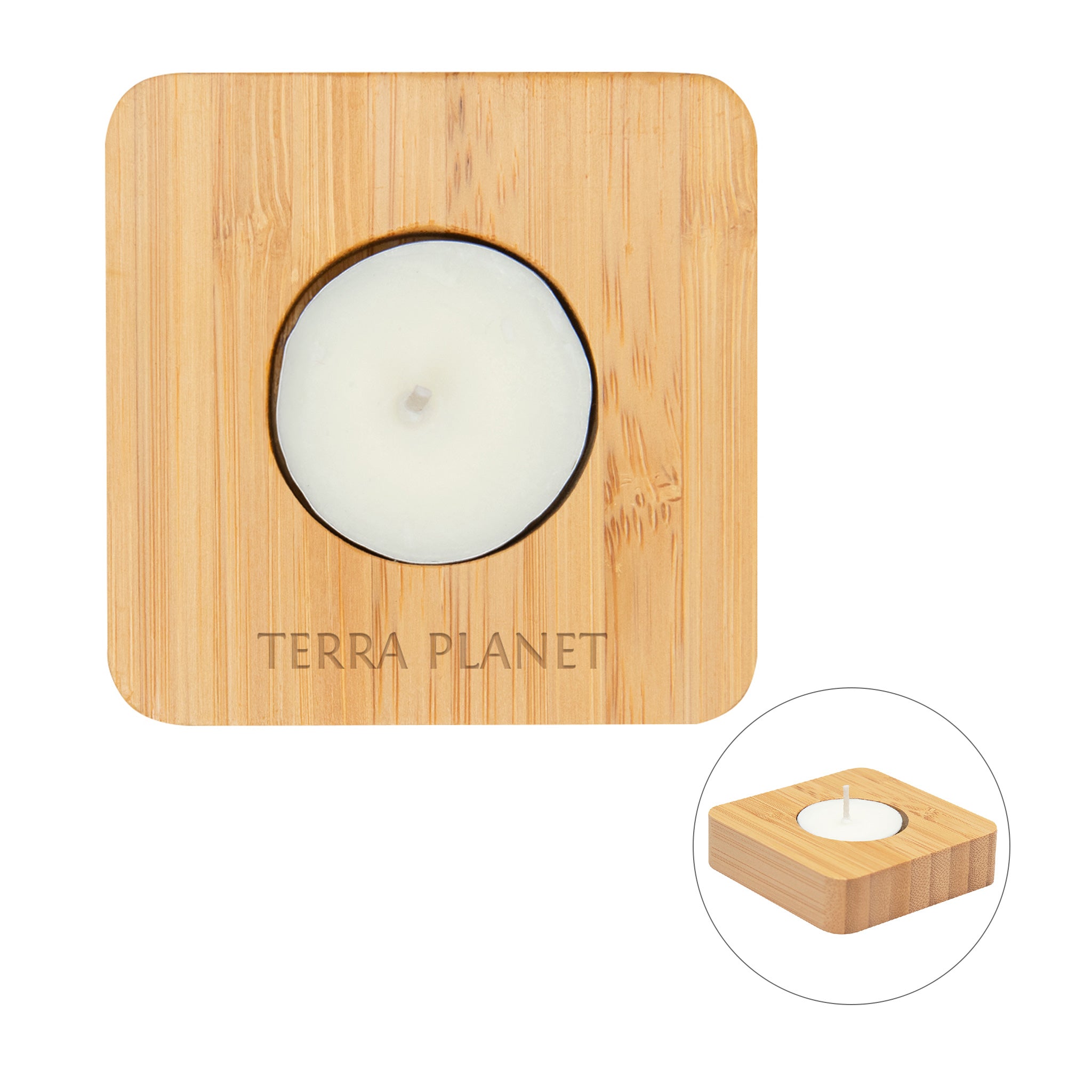 Bamboo Tea Light Candle Holder With Candle (Q494122)
