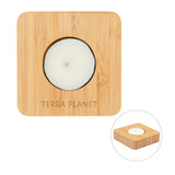 Bamboo Tea Light Candle Holder With Candle  Imprinted with Logo (Q494122)