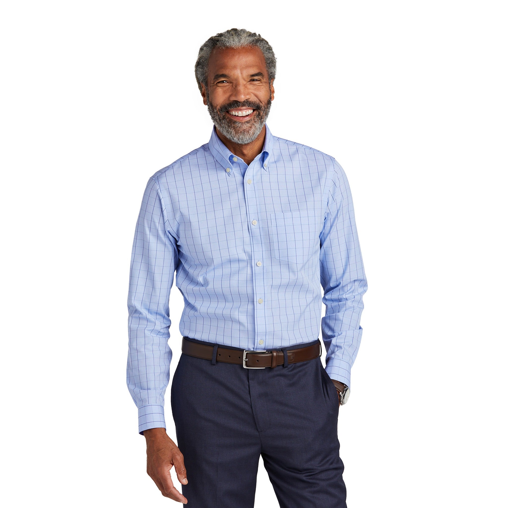 custom wrinkle free dress shirts Brooks Brothers Wrinkle-Free Stretch Pinpoint Shirt (Newport Blue) M