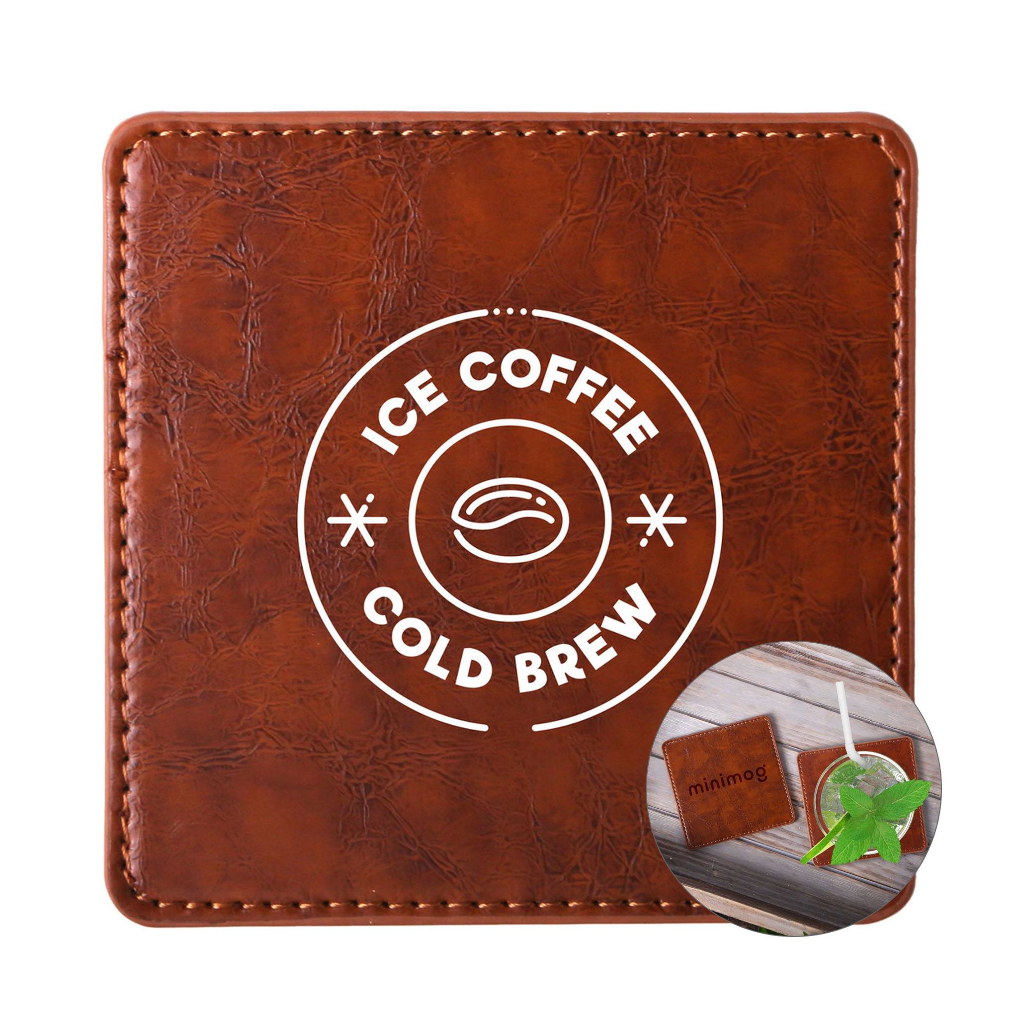 Watson Square PU Leather Coaster - Single  Imprinted with Logo (Q519422)