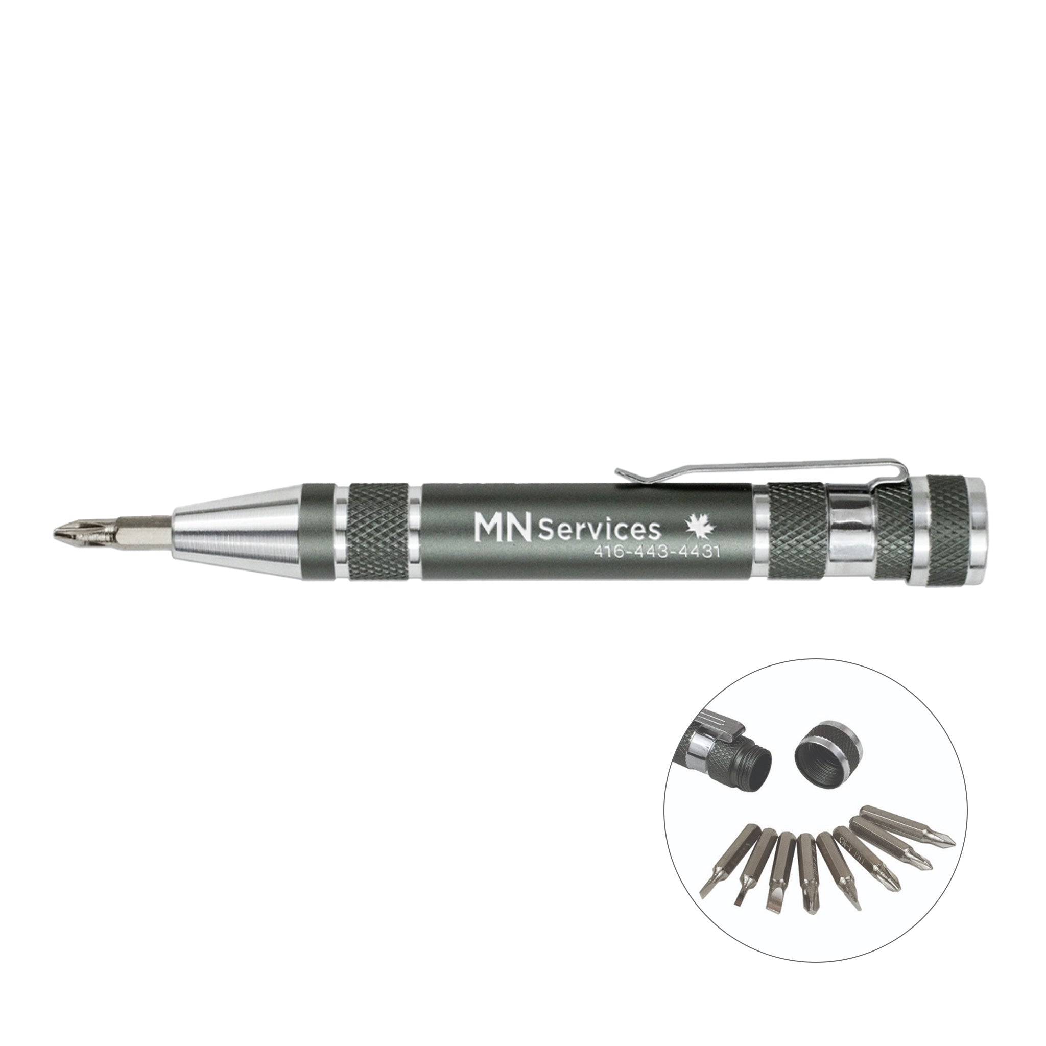 8 Bit Metal Screwdriver Tool Kit with Metal Clip  Imprinted with Logo (Q524711)