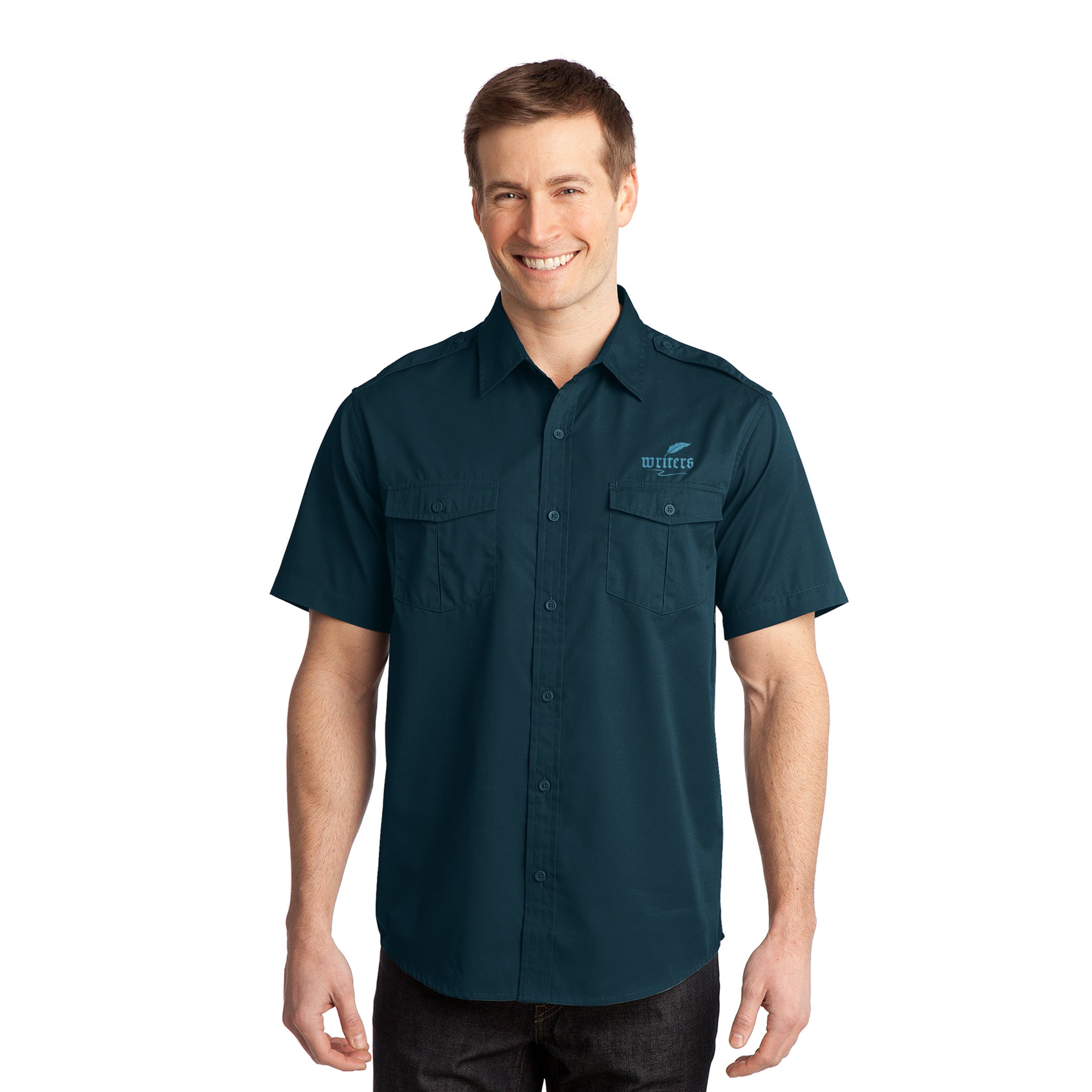 Port Authority® Stain-Resistant Short Sleeve Twill Shirt  Imprinted with Logo (Q525265)