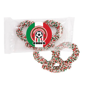 Milk Chocolate 3 Ring Pretzels - Red  White & Green (Q528532)