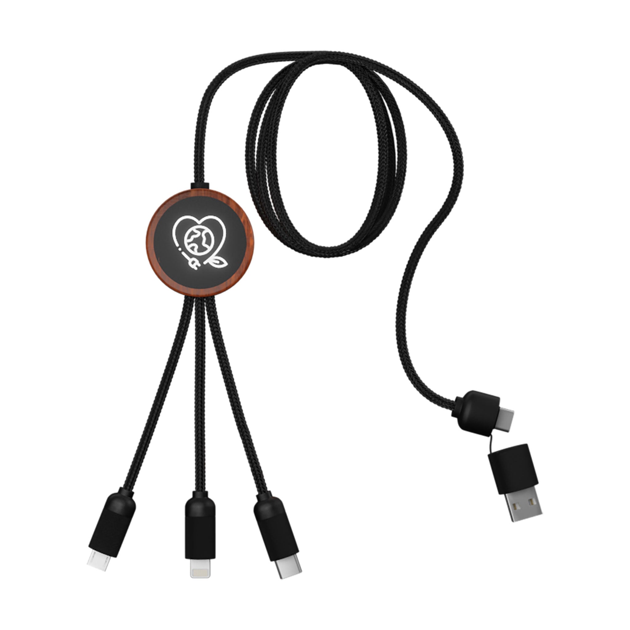 Bamboo 5-in-1 Charging Cable With Light-Up Logo  Imprinted with Logo (Q529822)