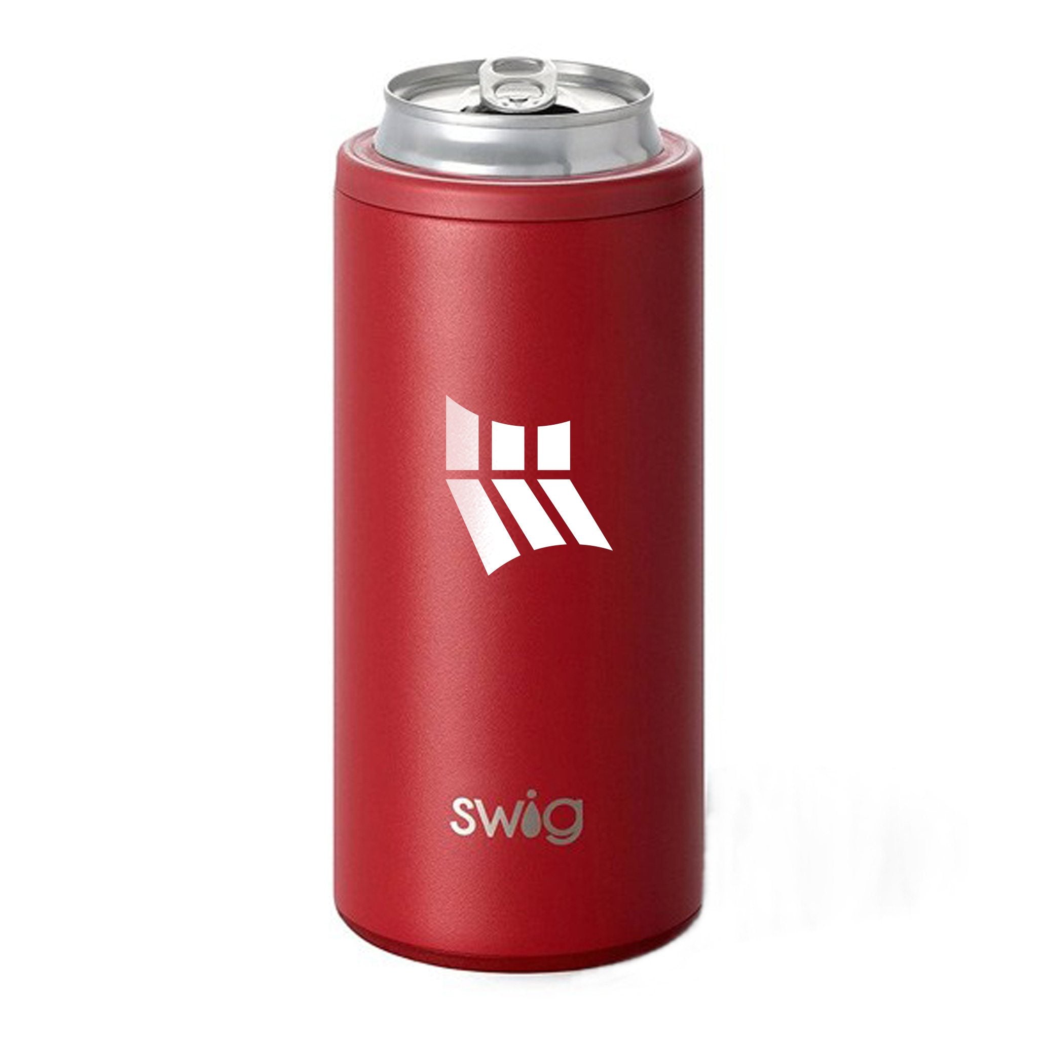 12 Oz. Swig Skinny Can Cooler - Crimson  Imprinted with Logo (Q530522)