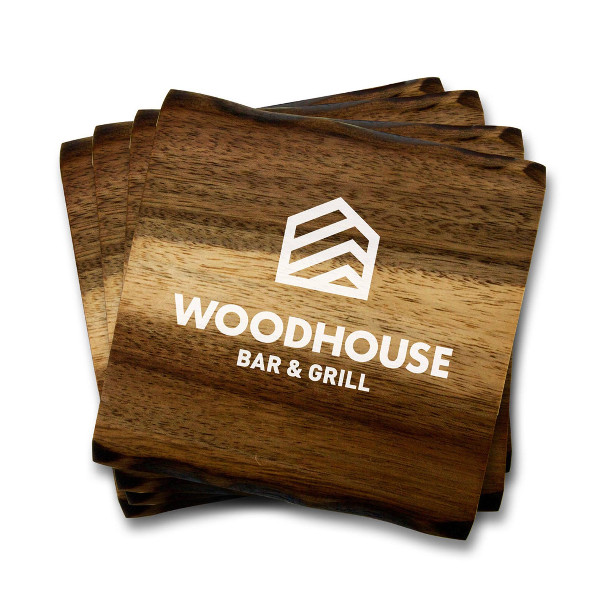4 Piece Acacia Wood Coaster Set  Imprinted with Logo (Q539622)