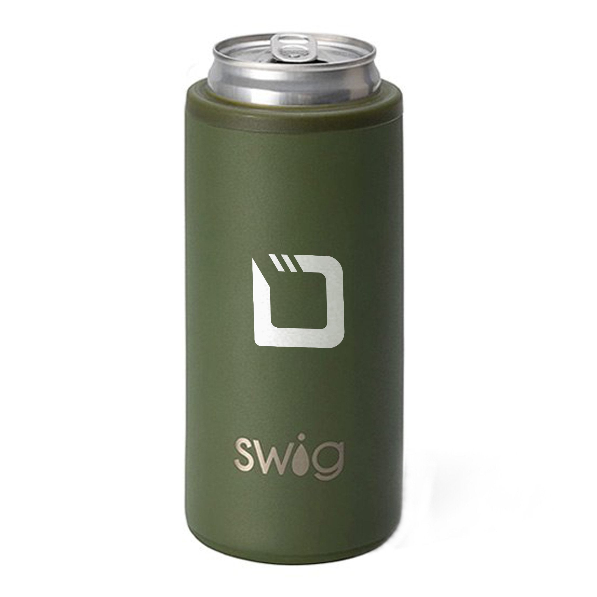 12 Oz. Swig Skinny Can Cooler - Olive  Imprinted with Logo (Q540522)
