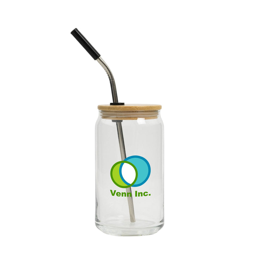 16 Oz. Full Color Can Glass With Bamboo Lid (Q546122)