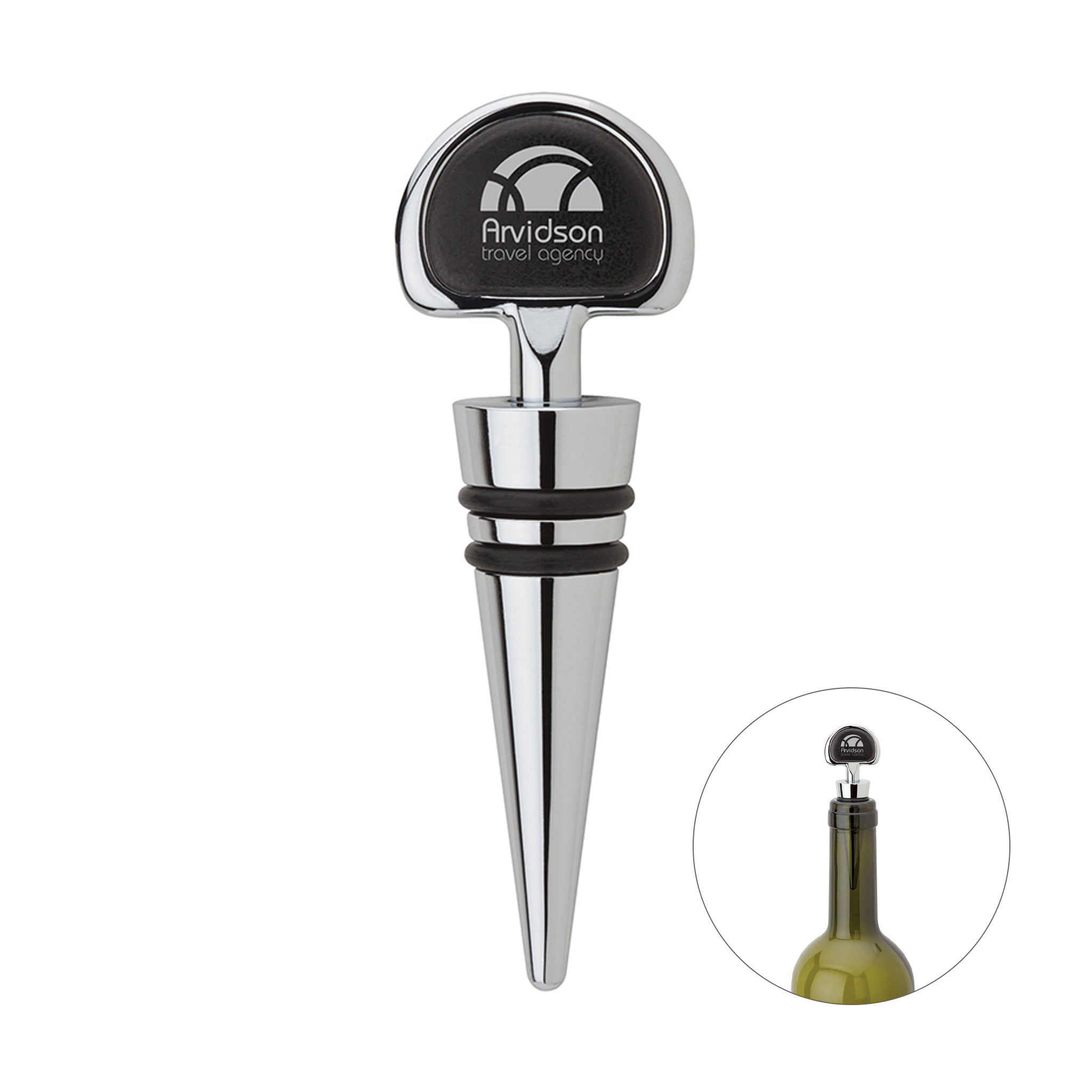 Metal Bottle Stopper with Leatherette Inlay  Imprinted with Logo (Q554311)
