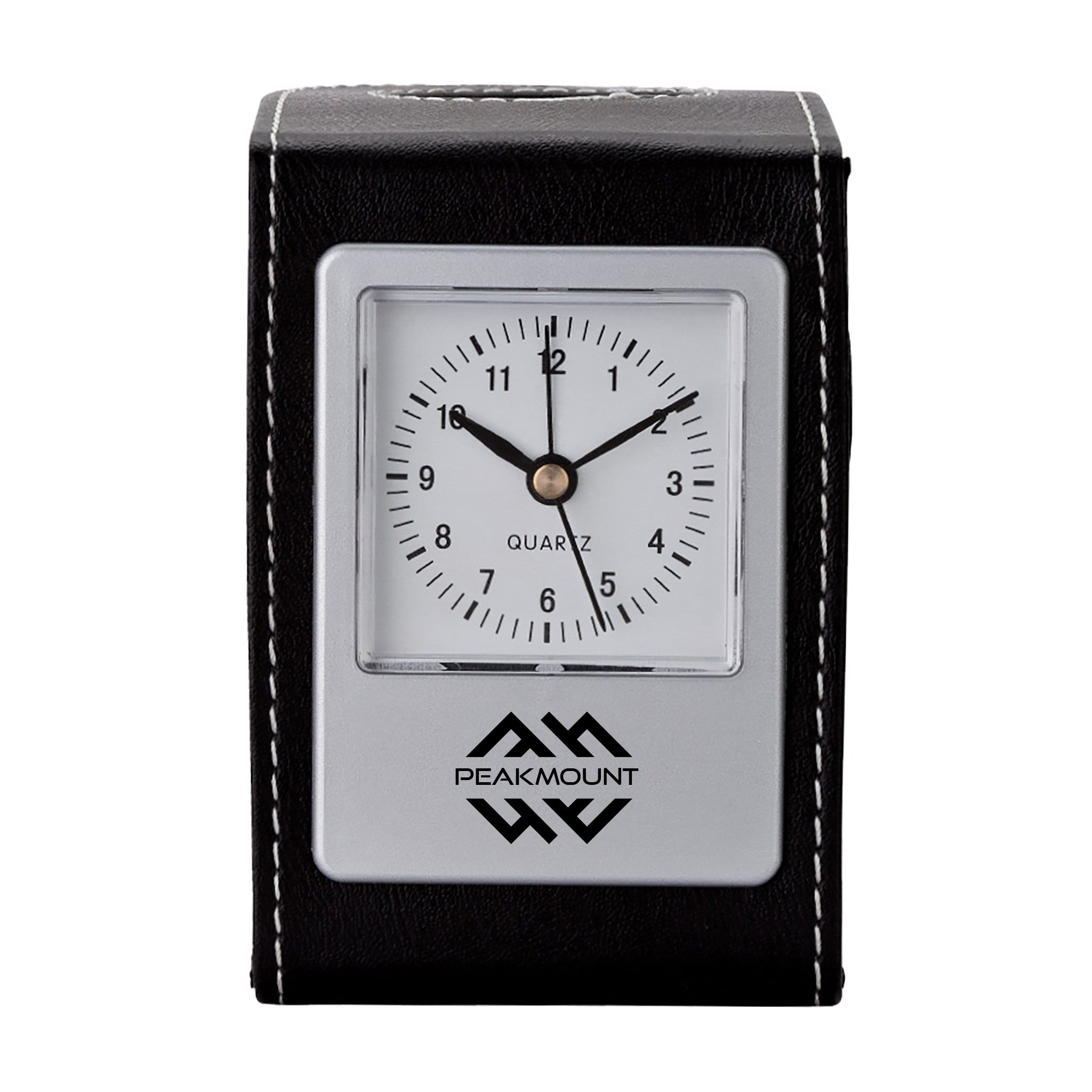 Leatherette Desk Clock & Pen Cup  Imprinted with Logo (Q574311)