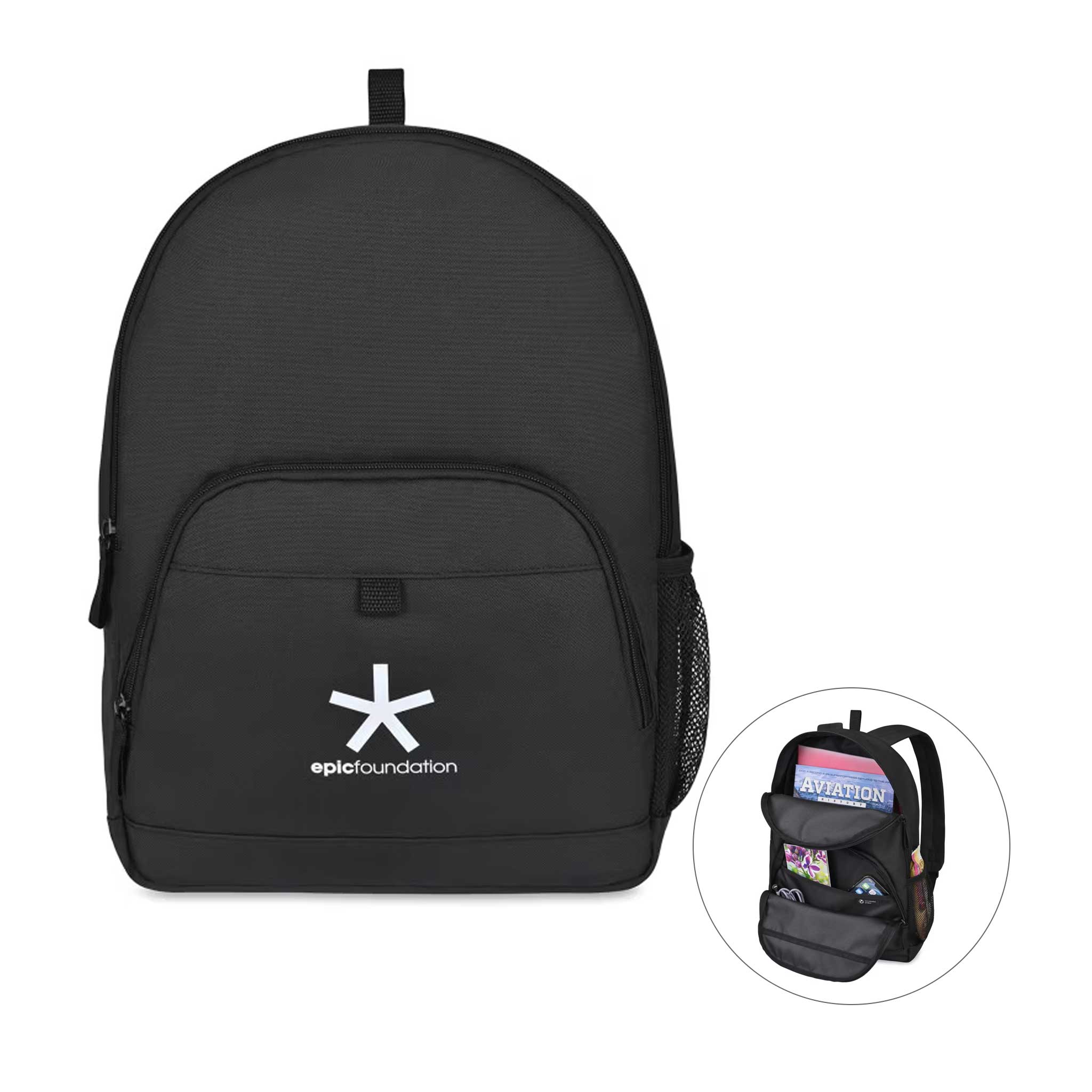 Repeat Recycled Poly Backpack - Black  Imprinted with Logo (Q582022)