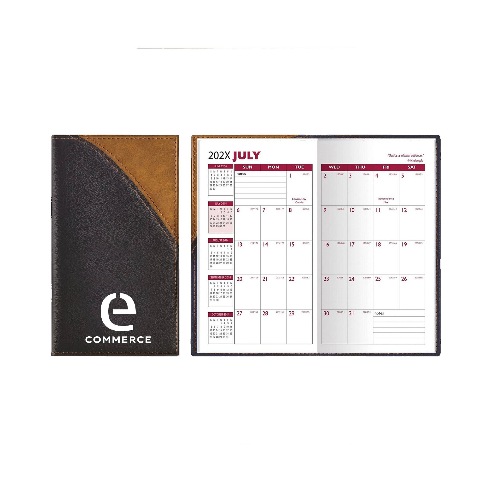 2 Tone Vinyl Designer Series Barcelona Planner - Academic  Imprinted with Logo (Q588222)