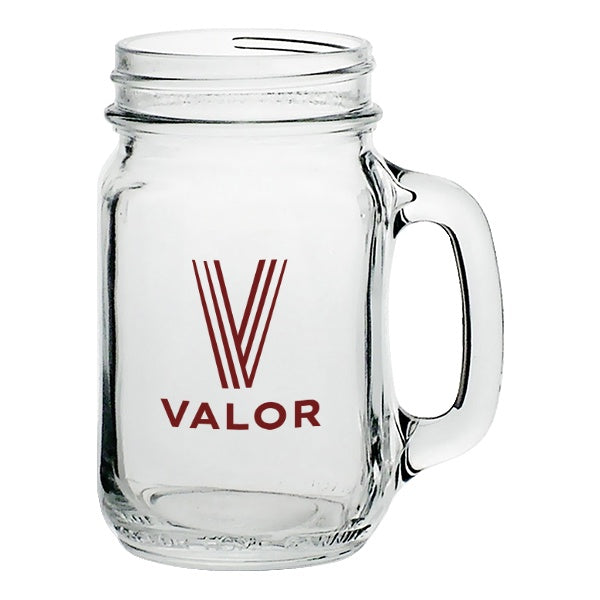 16 Oz. Mason Jars With Handles  Imprinted with Logo (Q594022)