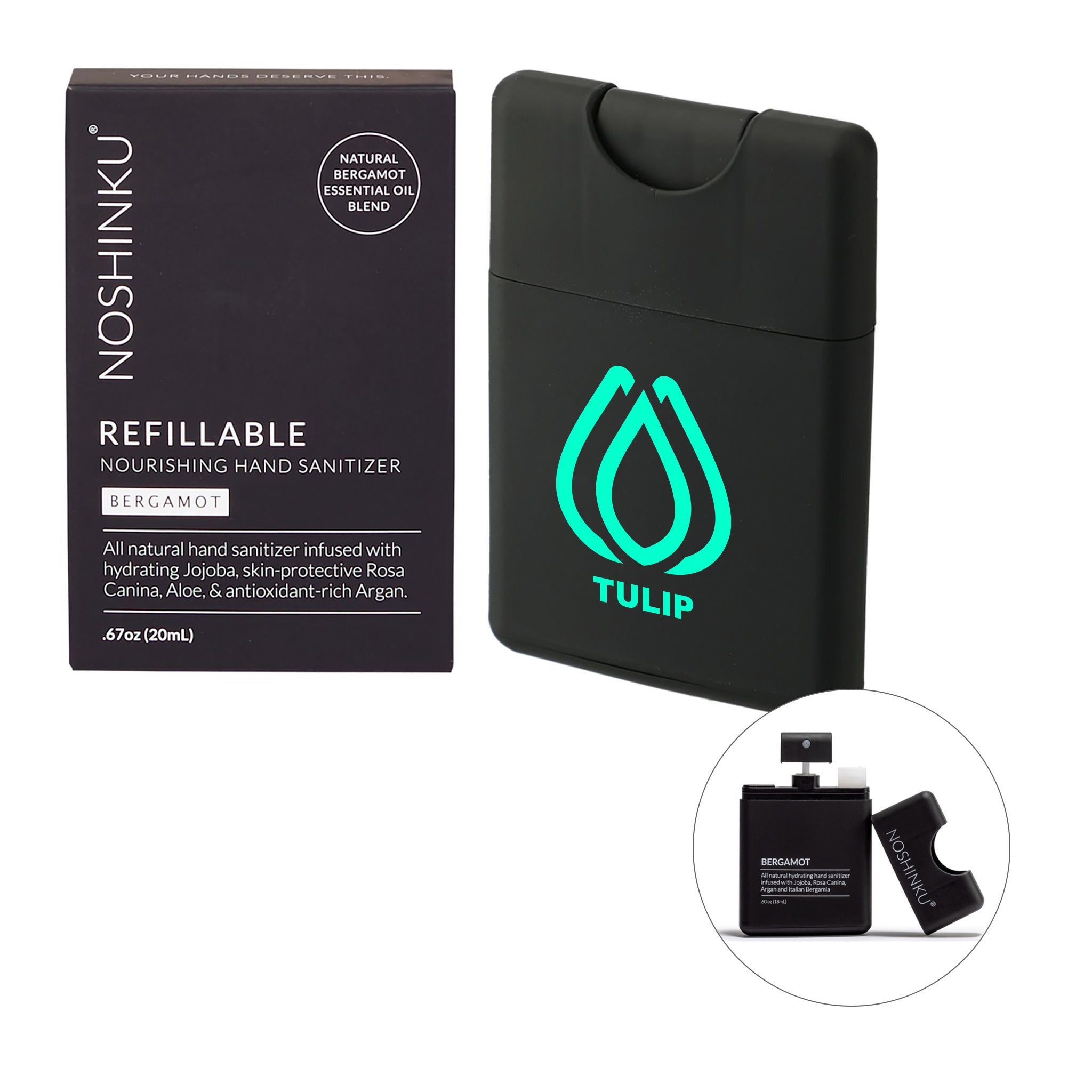 0.6 Oz. Noshinku Refillable Pocket Hand Sanitizer  Imprinted with Logo (Q601822)