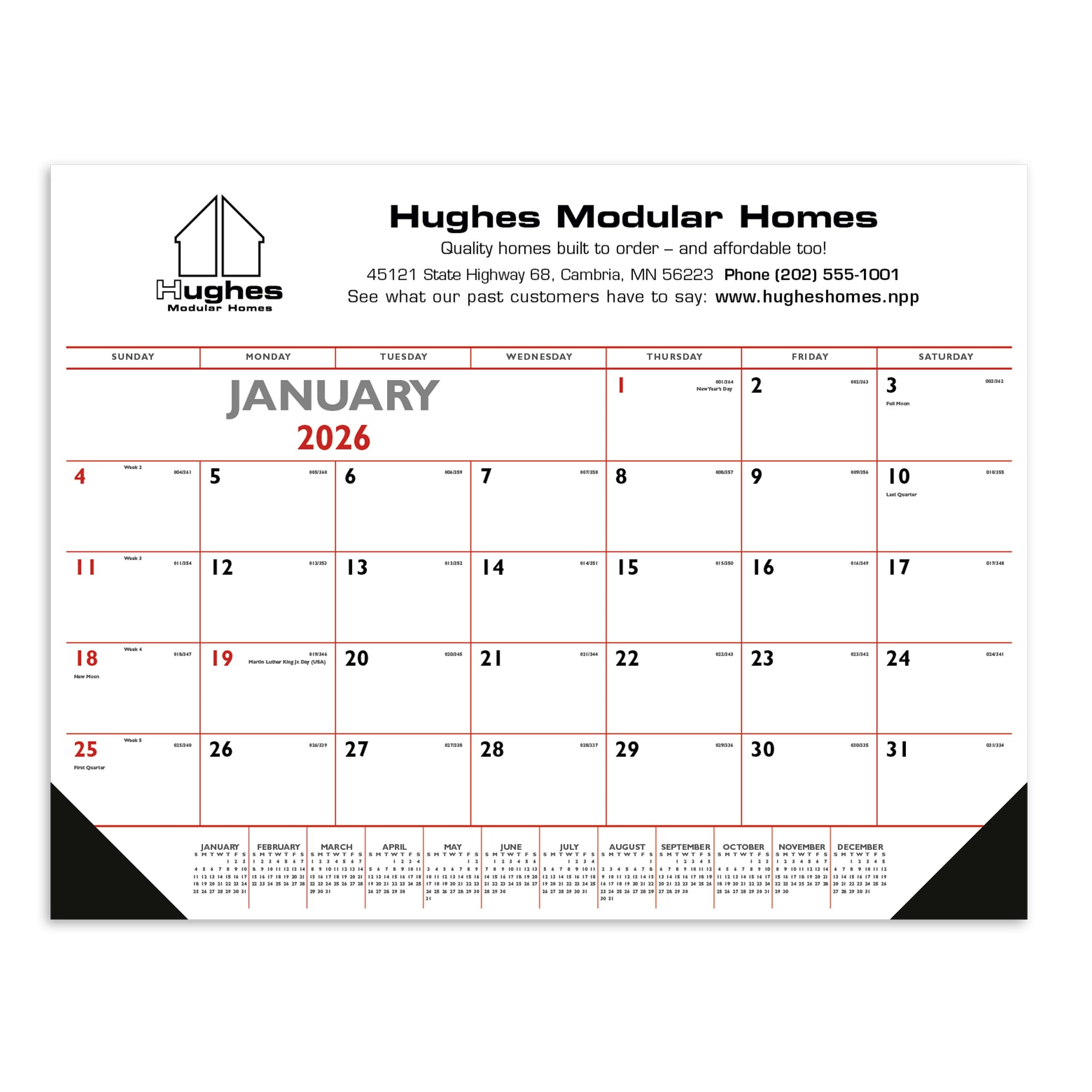 Red & Black Desk Pad With Vinyl Corners Calendar (Q604722)
