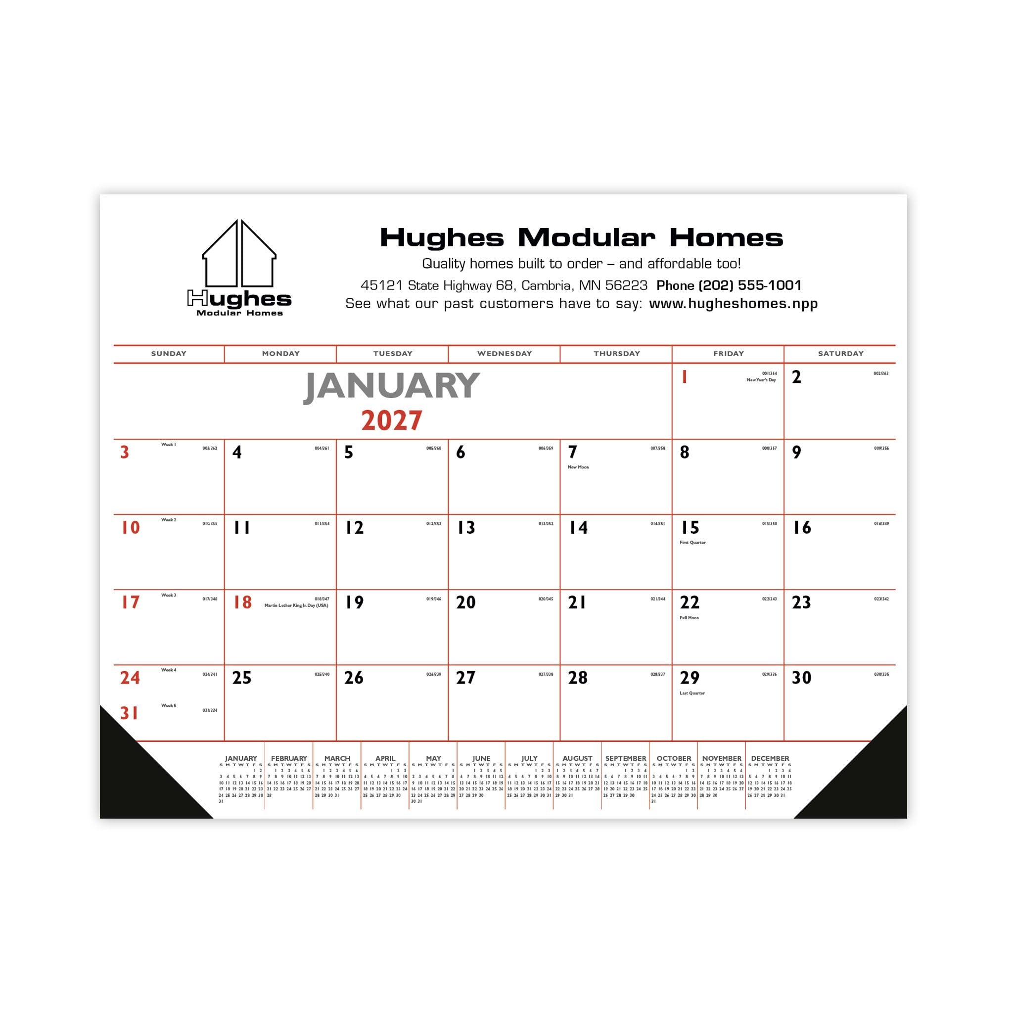 Red & Black Desk Pad With Vinyl Corners Calendar  Imprinted with Logo (Q604722)
