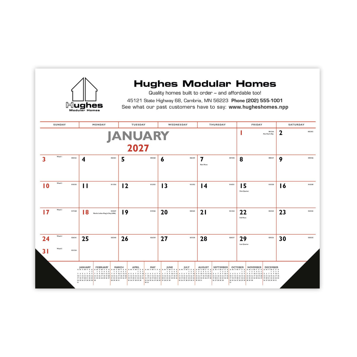 Red & Black Desk Pad With Vinyl Corners Calendar (Q604722)