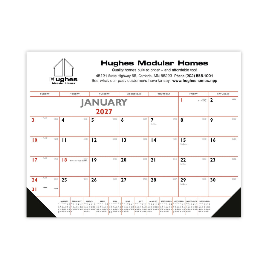 Red & Black Desk Pad With Vinyl Corners Calendar (Q604722)