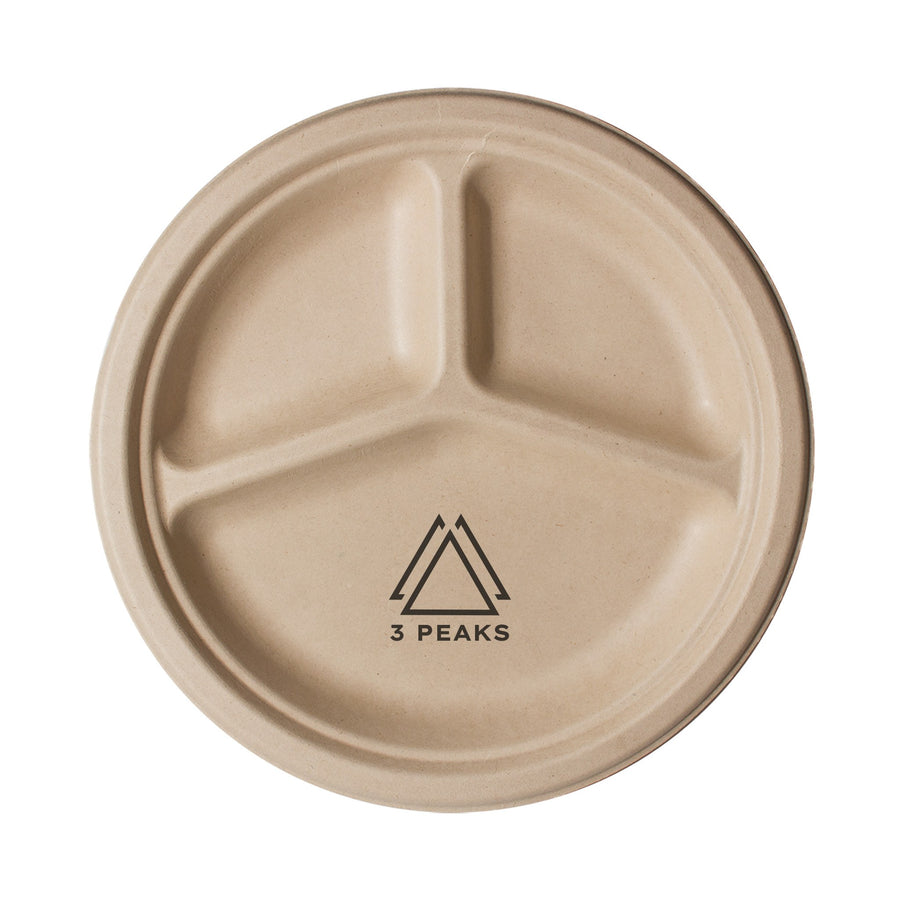 10 Inch Kraft 3-Compartment Compostable Paper Plate (Q607332)