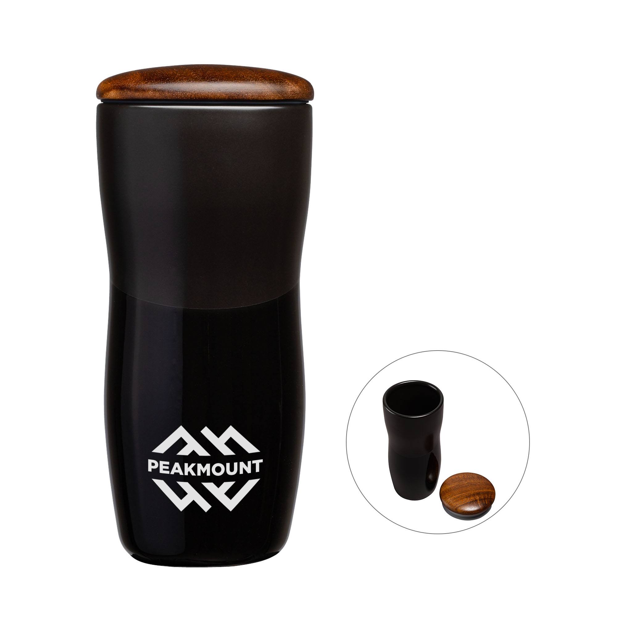 12 Oz. Tarrazu Ceramic Tumbler With Wood Lid  Imprinted with Logo (Q608322)