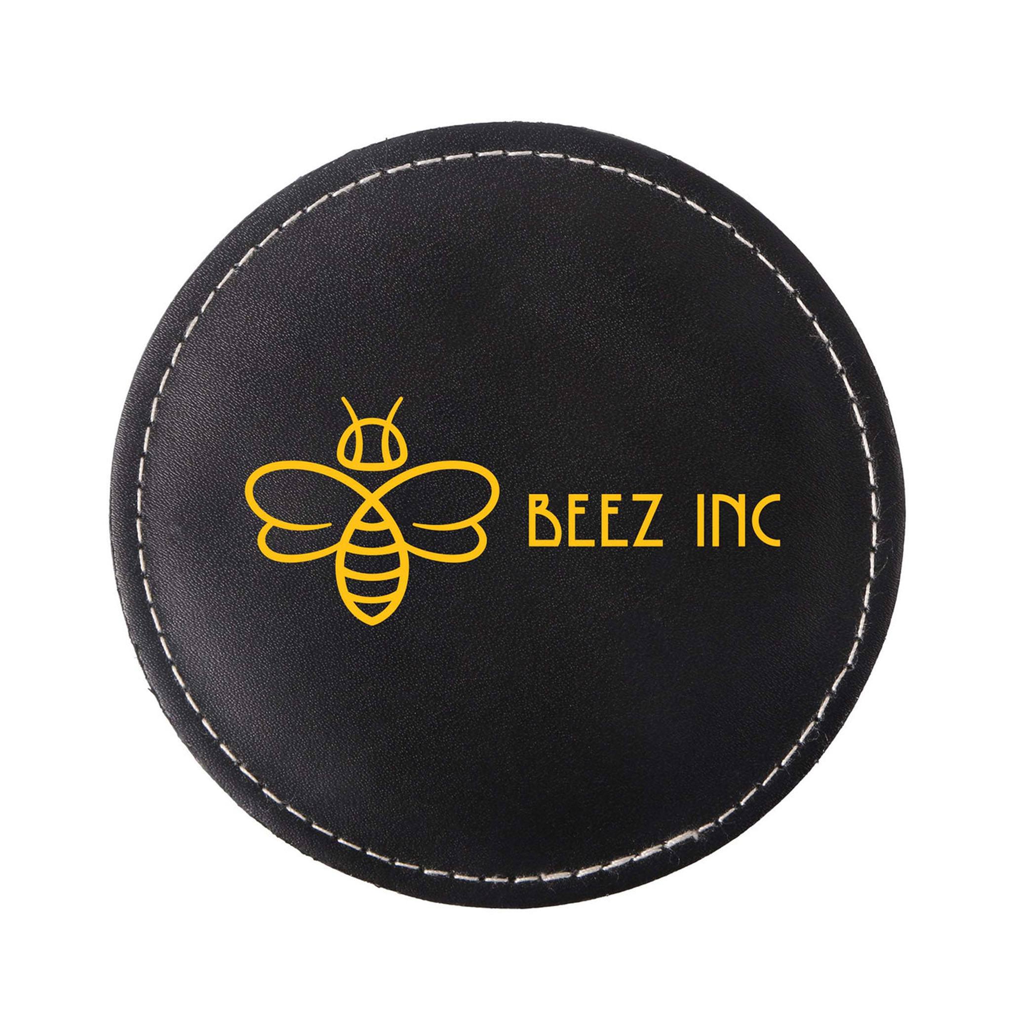 Benson Bonded Leather Round Coaster Single  Imprinted with Logo (Q609422)