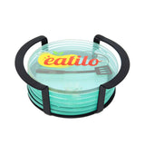 6 Pc. Glass Coaster Set In Metal Stand - Round (Q619422)