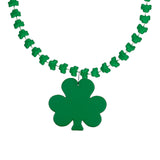 Rounded Mini Shamrocks Bead Necklace With Shamrock Medallion (Q620332)